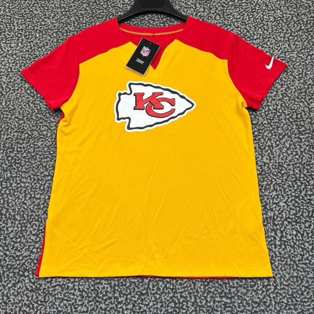 Nike Shirt Women Medium Yellow Red Kansas City Chiefs Short Sleeve V Neck New M